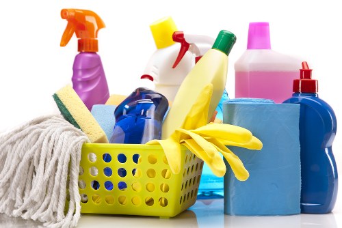 Professional cleaners working in a Catford shared commercial building